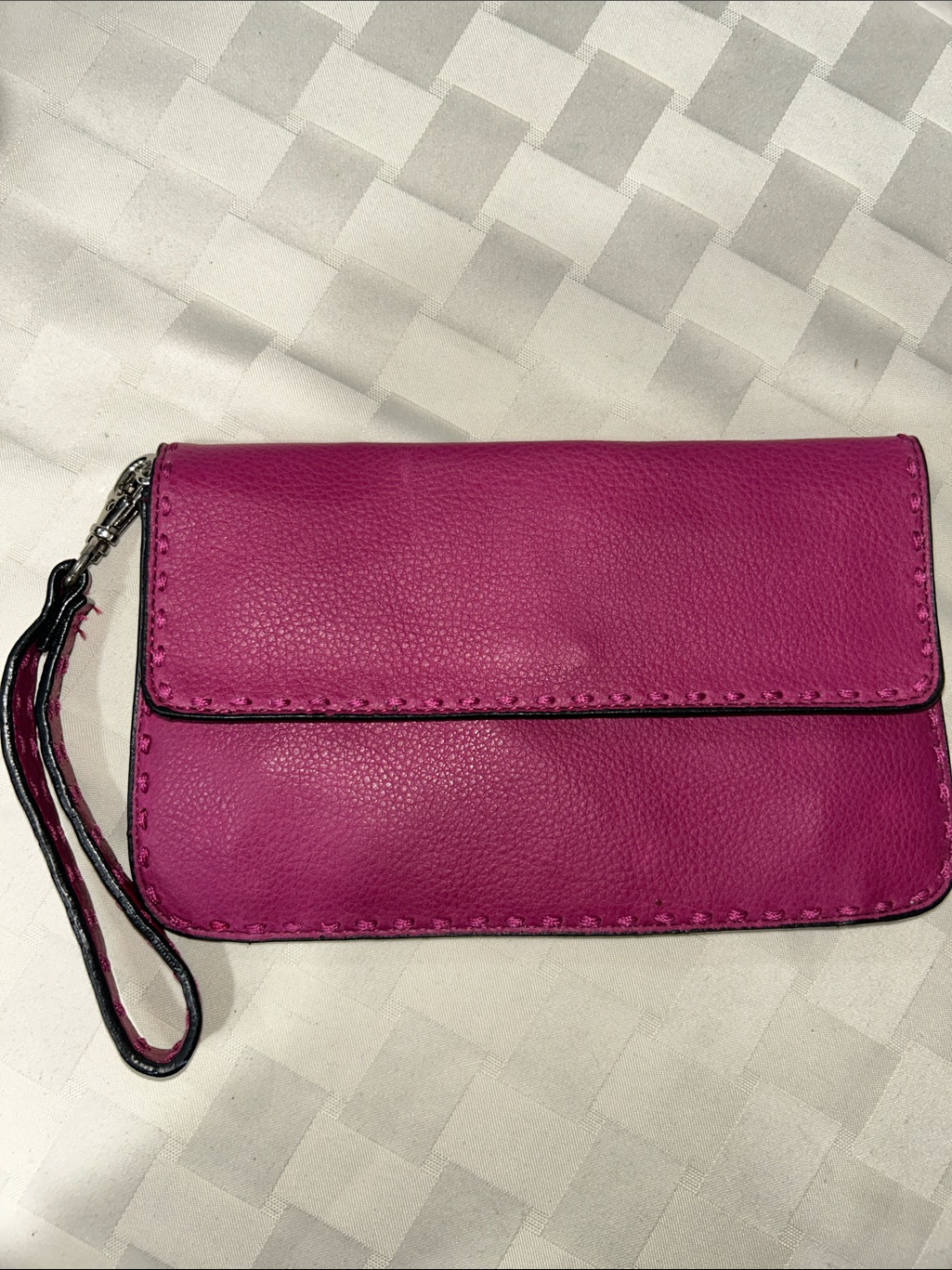 Magenta Leather Wristlet Clutch